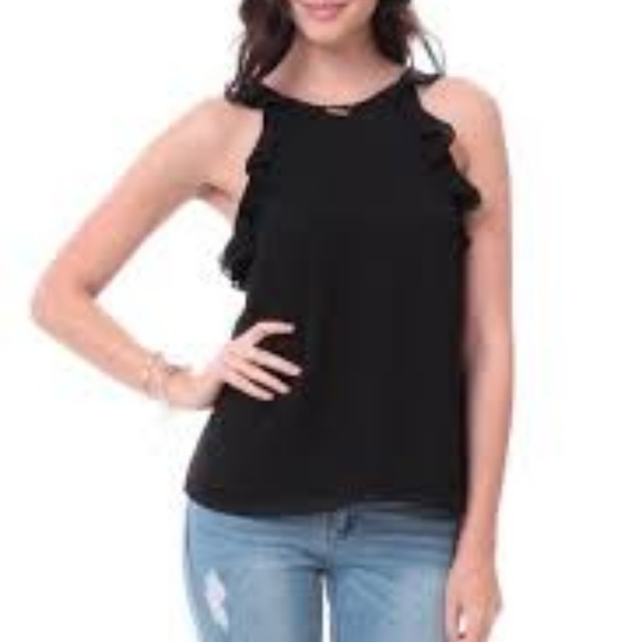NWT NAKED ZEBRA Black Sleeveless Top With Ruffle - Picture 3 of 6